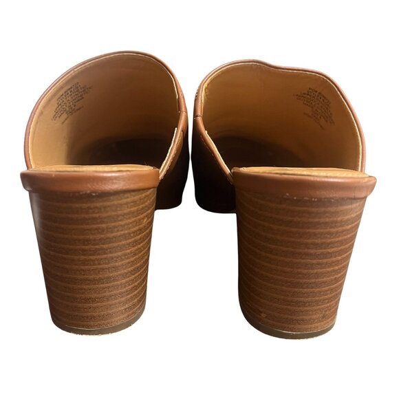 J.CREW Shoes Womens Size 8 Brown Tan Mule Heels Block Stacked Heel Slip On - Picture 3 of 5